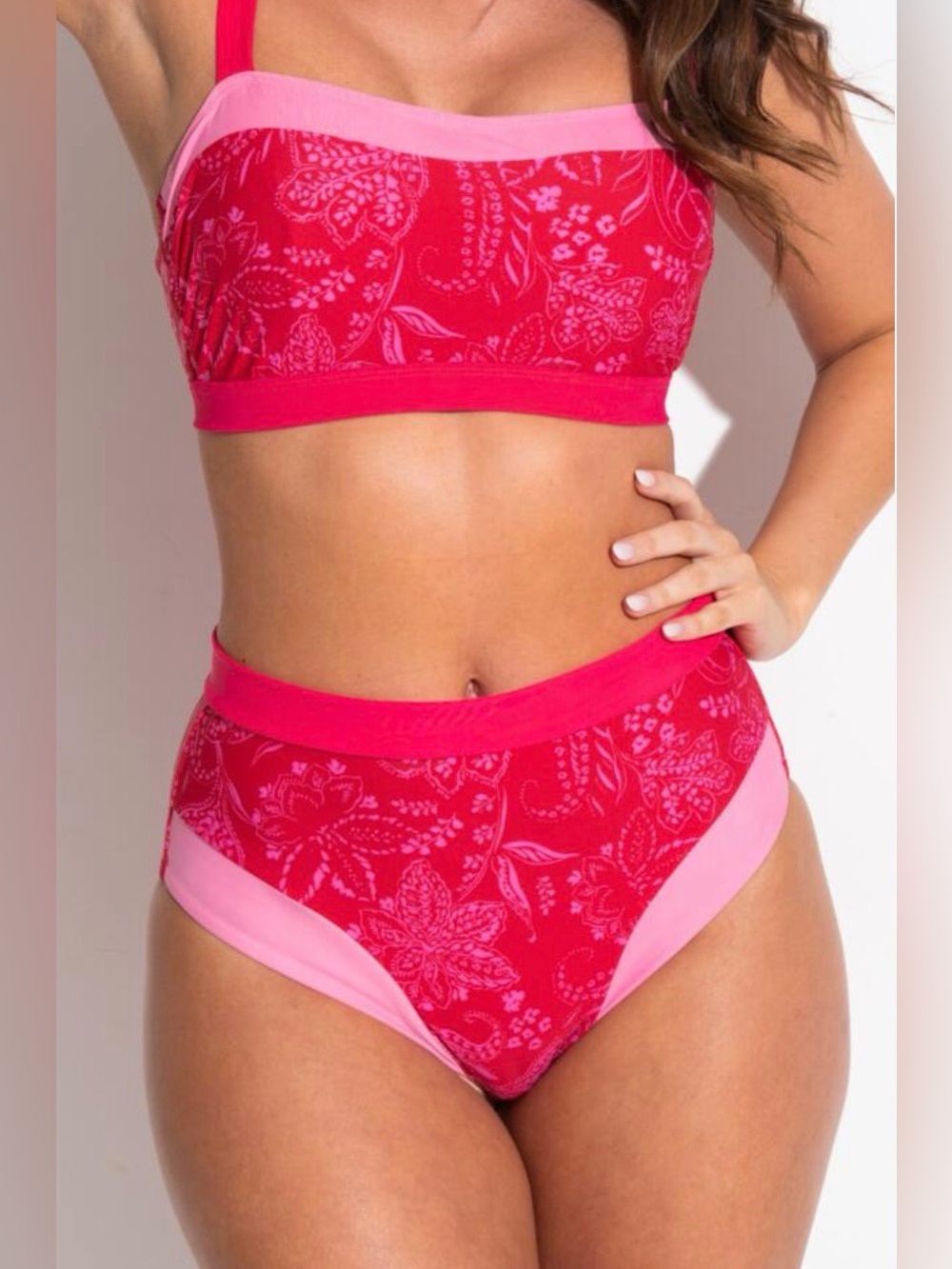 Women’s Pink Floral Two-Piece One-Piece Style Swimsuit